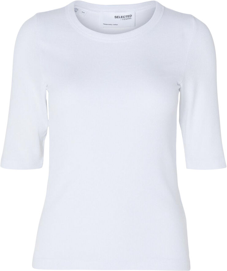 Selected Femme SLFDIANNA 2/4 O-NECK TOP Hvid