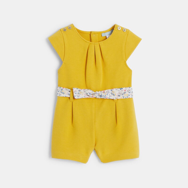 Combinaison courte fantaisie avec ceinture fleurie jaune bébé fille Jaune
