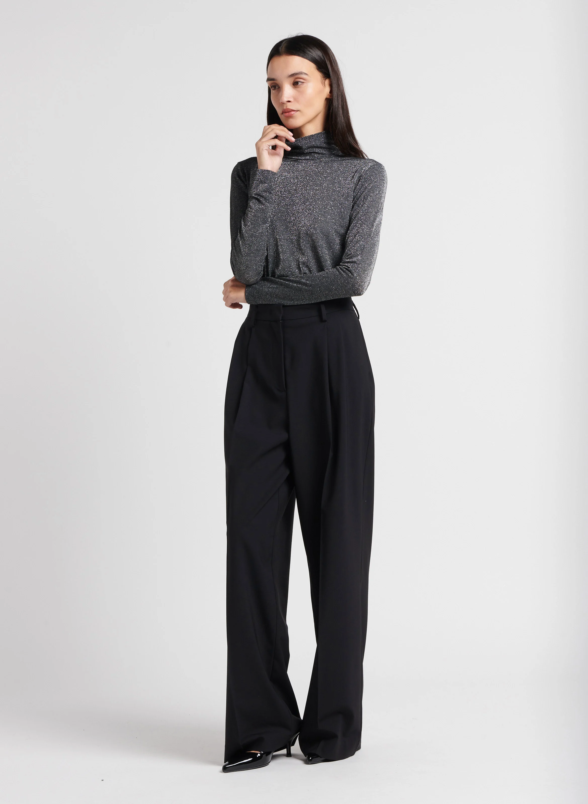 RODOLPHE - Top col montant pailleté | Gris