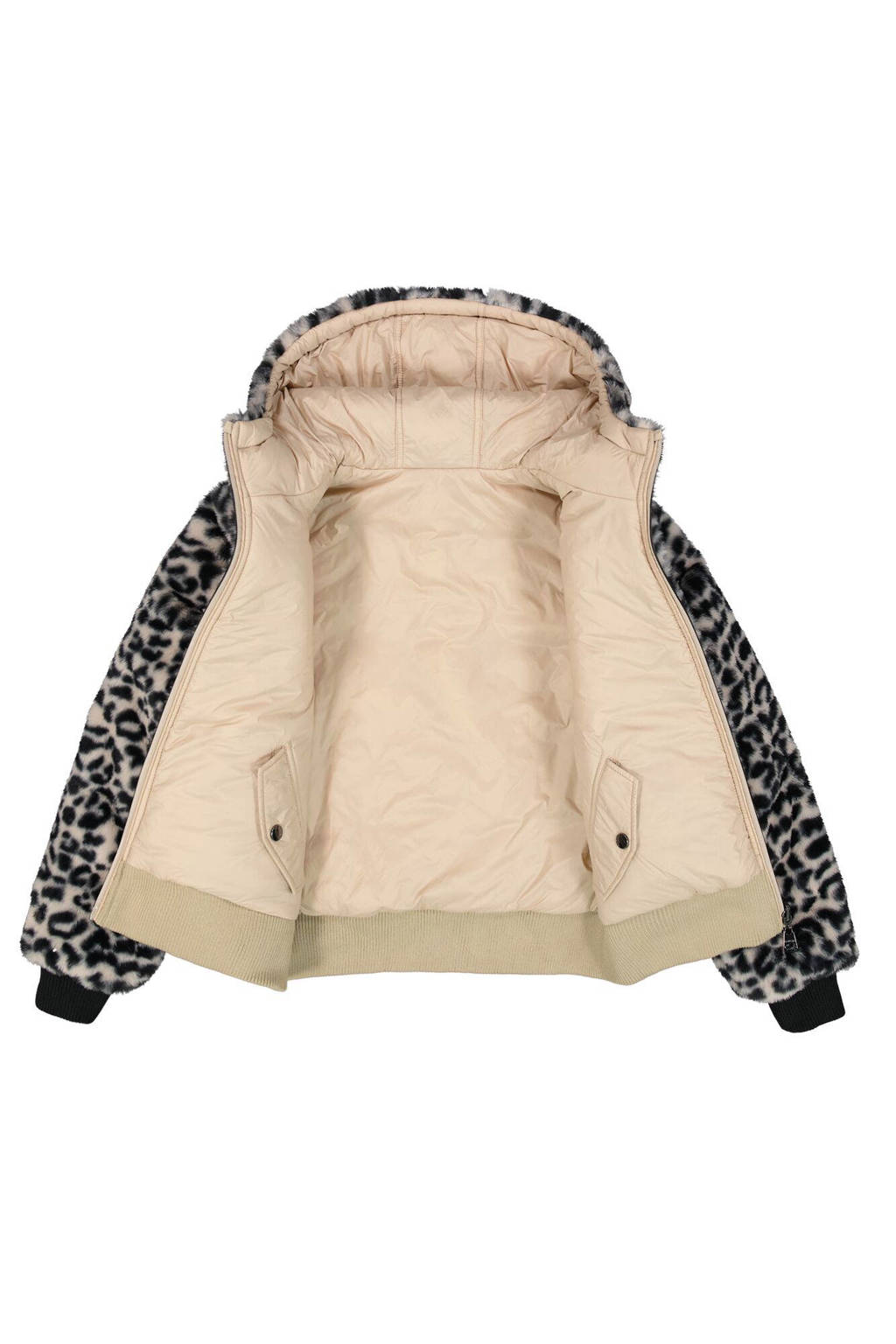 Garcia imitatiebont winterjas met panterprint beige/zwart