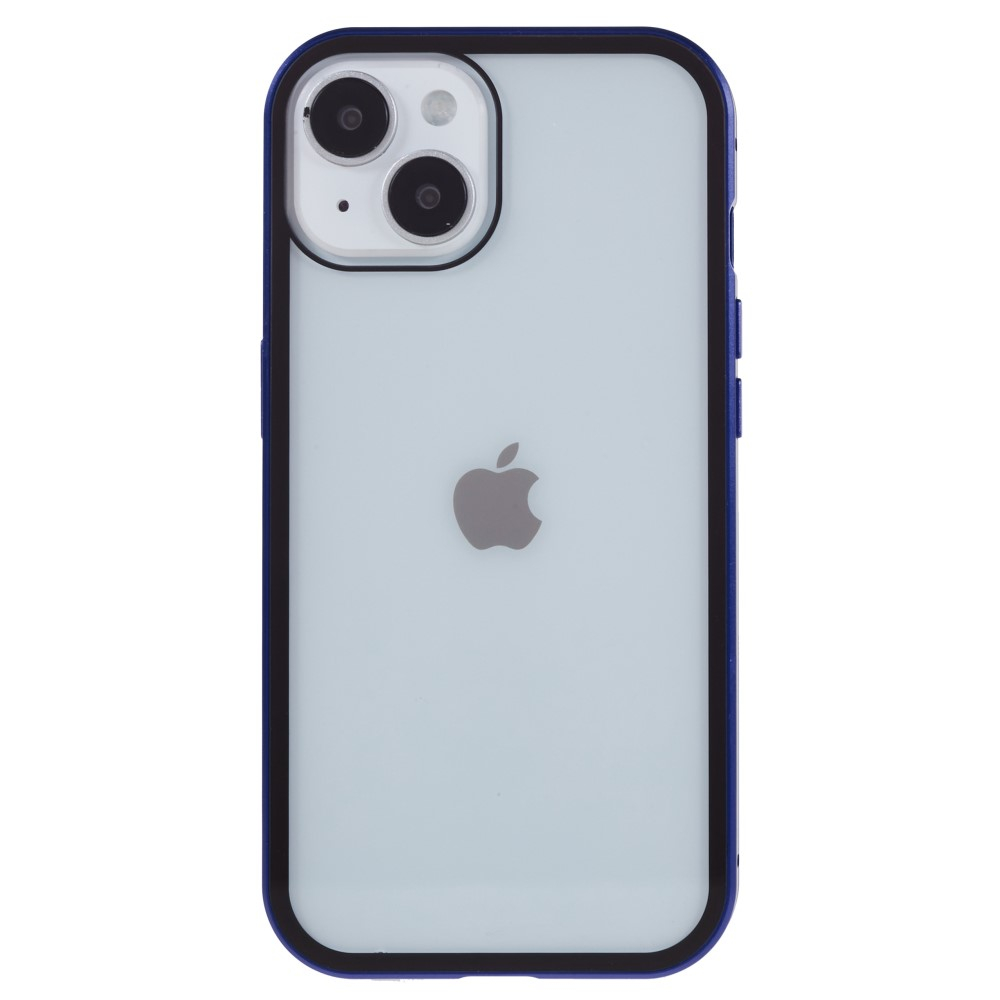 iPhone 14 Magnetische Alu Schutzhülle mit Panzer Glas Backcover   Privacy Glas Displayschutz (Magnet-Technologie) - Dunkelblau