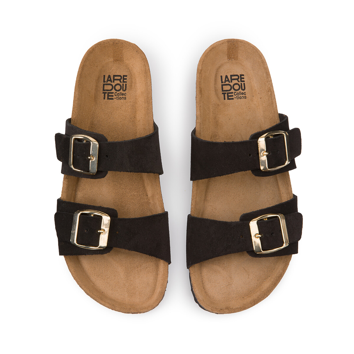 COLEÇÃO LA REDOUTE<br>Mules de camurça com fivelas duplas