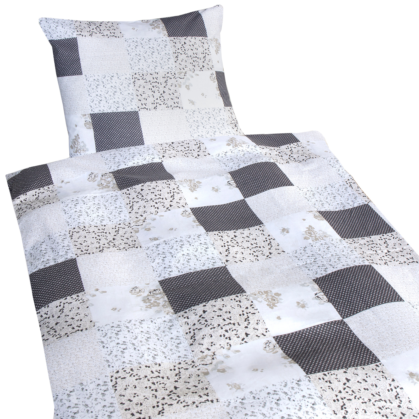Baumwoll-Bettwäsche - weiß-grau - Patchwork - 135x200 cm