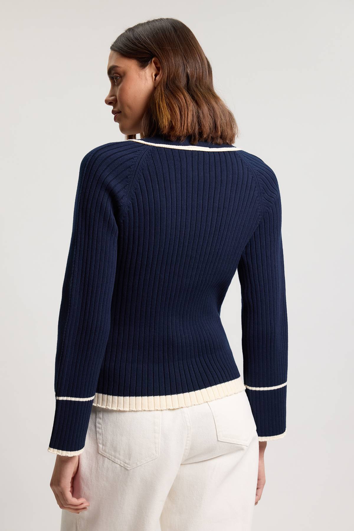KarenMillen Cardigan En Coton Tricoté À Bords Contrastés