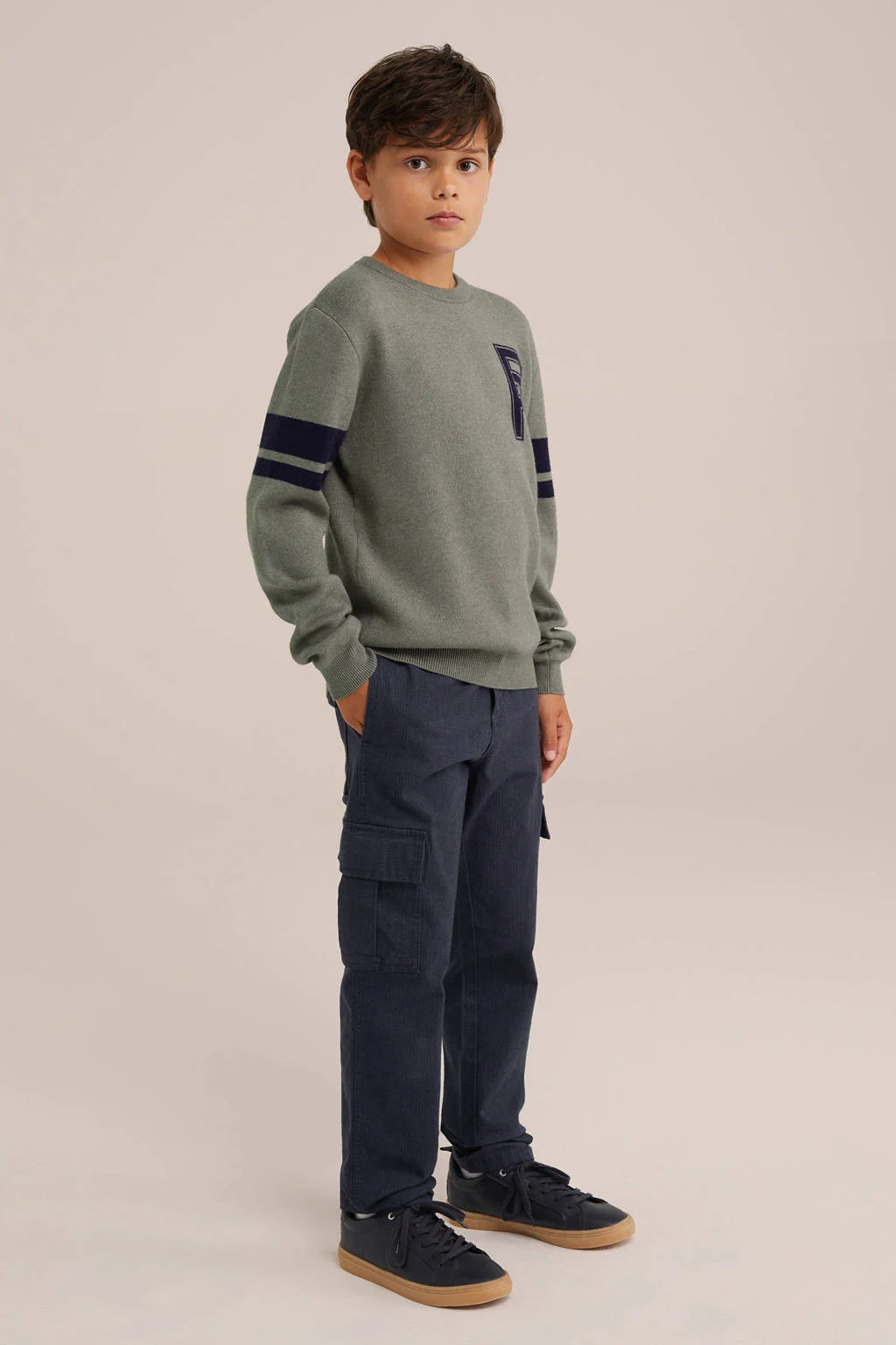 WE Fashion sweater met printopdruk grijsgroen/donkerblauw