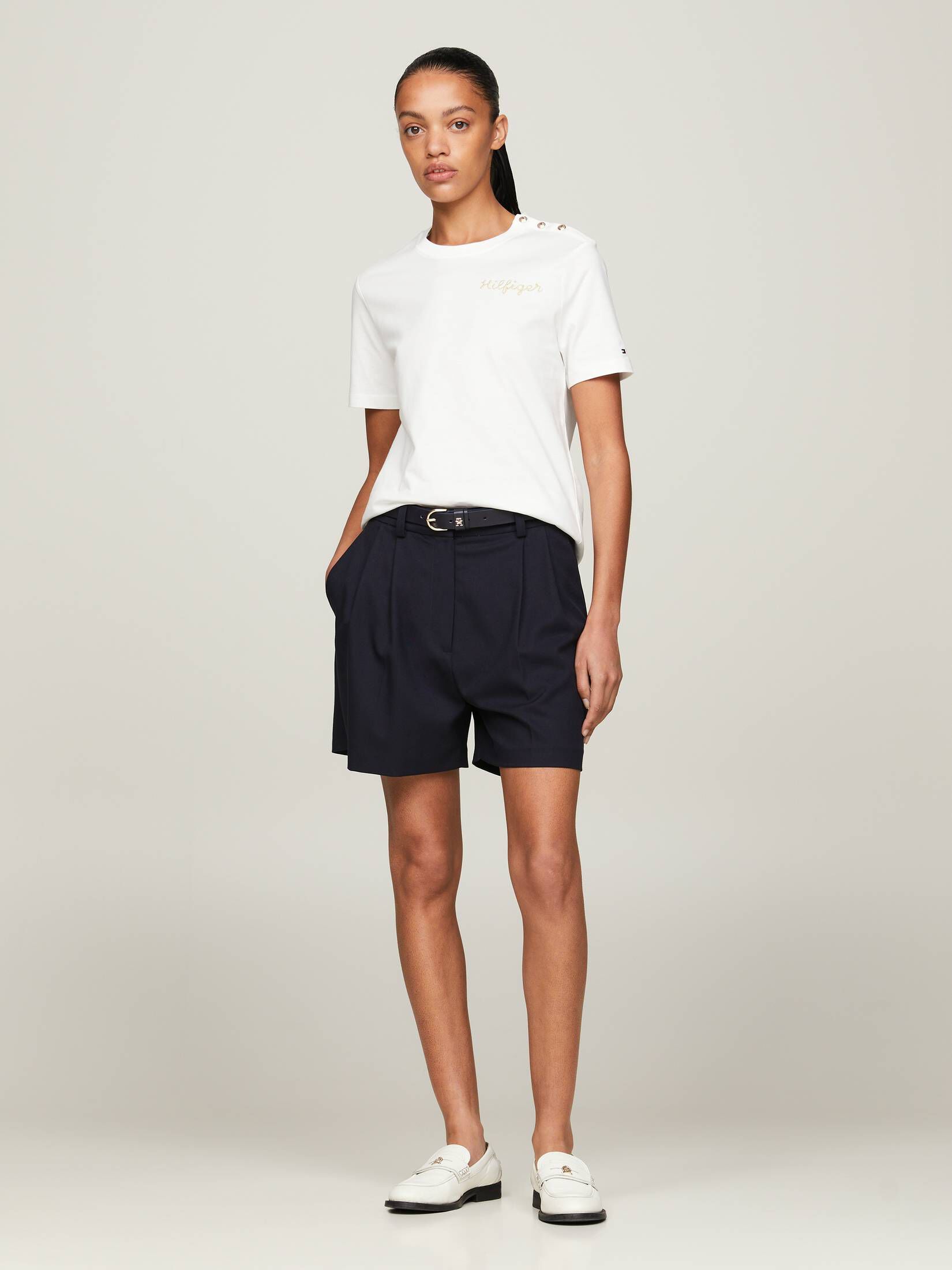 Tommy Hilfiger| Damen T-Shirt GOLD BUTTON Regular Fit