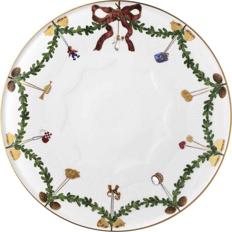 Royal Copenhagen Stjerne Riflet Jul 32 cm. kagefad Hvid