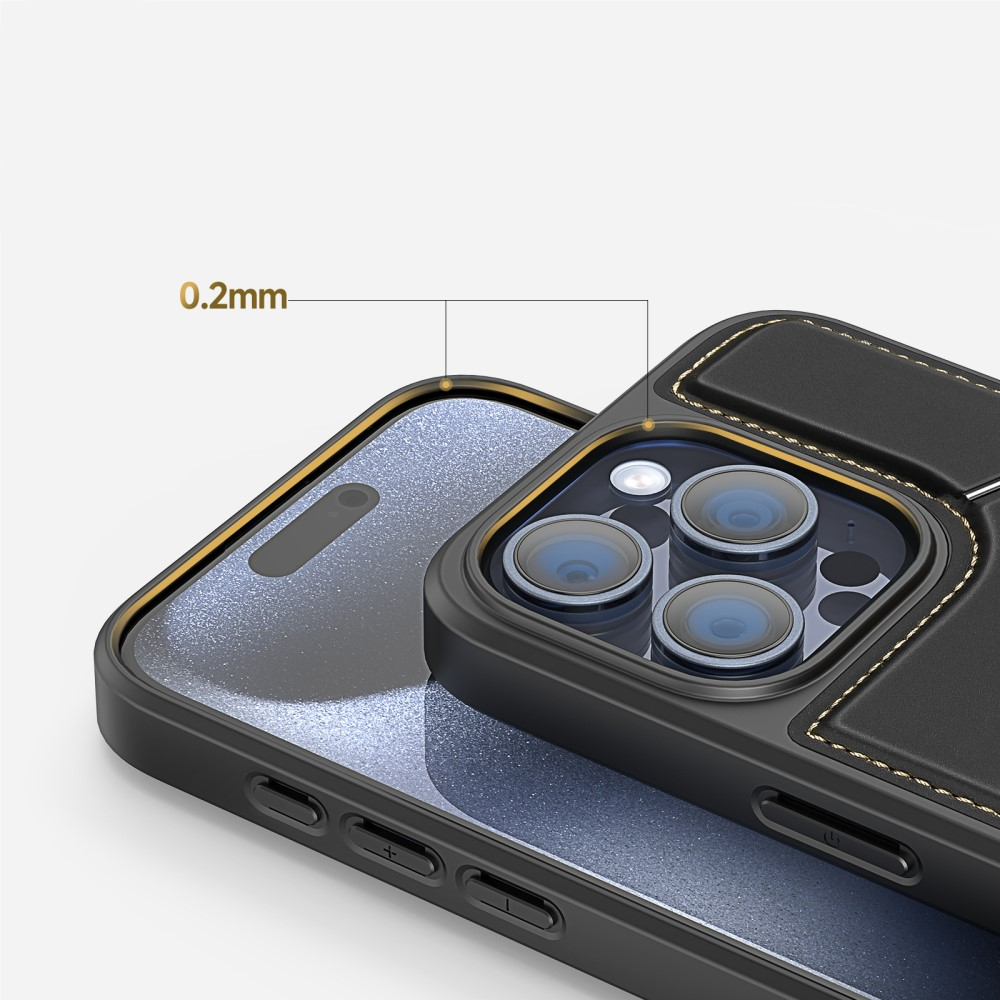 iPhone 15 Pro Max MagSafe Hybrid Leder Hülle mit Kartenfach   Kickstand Aufsteller (RFID Schutz) - Schwarz