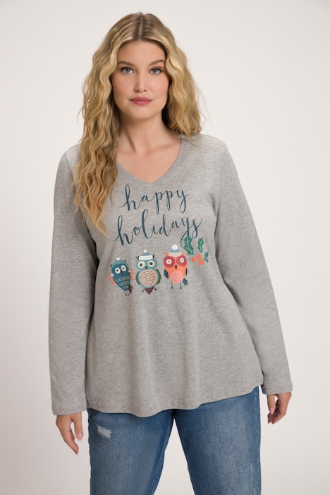Shirt, Weihnachtseulen, Classic, V-Ausschnitt, Langarm
