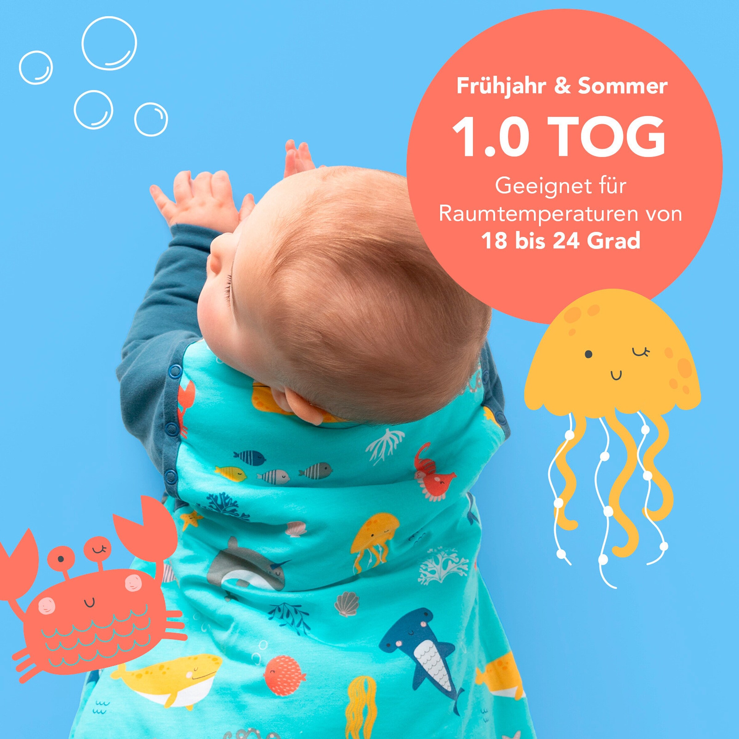 schlummersack Schlafsack ohne Füßen 1.0 Tog Meerestiere