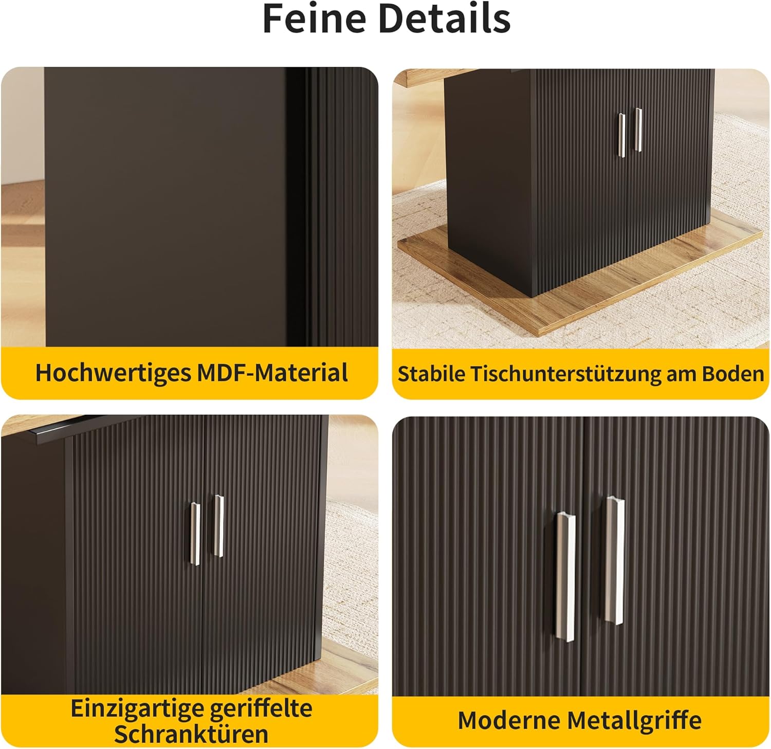 Merax Ausziehbarer Esstisch 140×70cm, Moderner Minimalistischer Esstisch mit 3 Ablageebenen, Schwarz