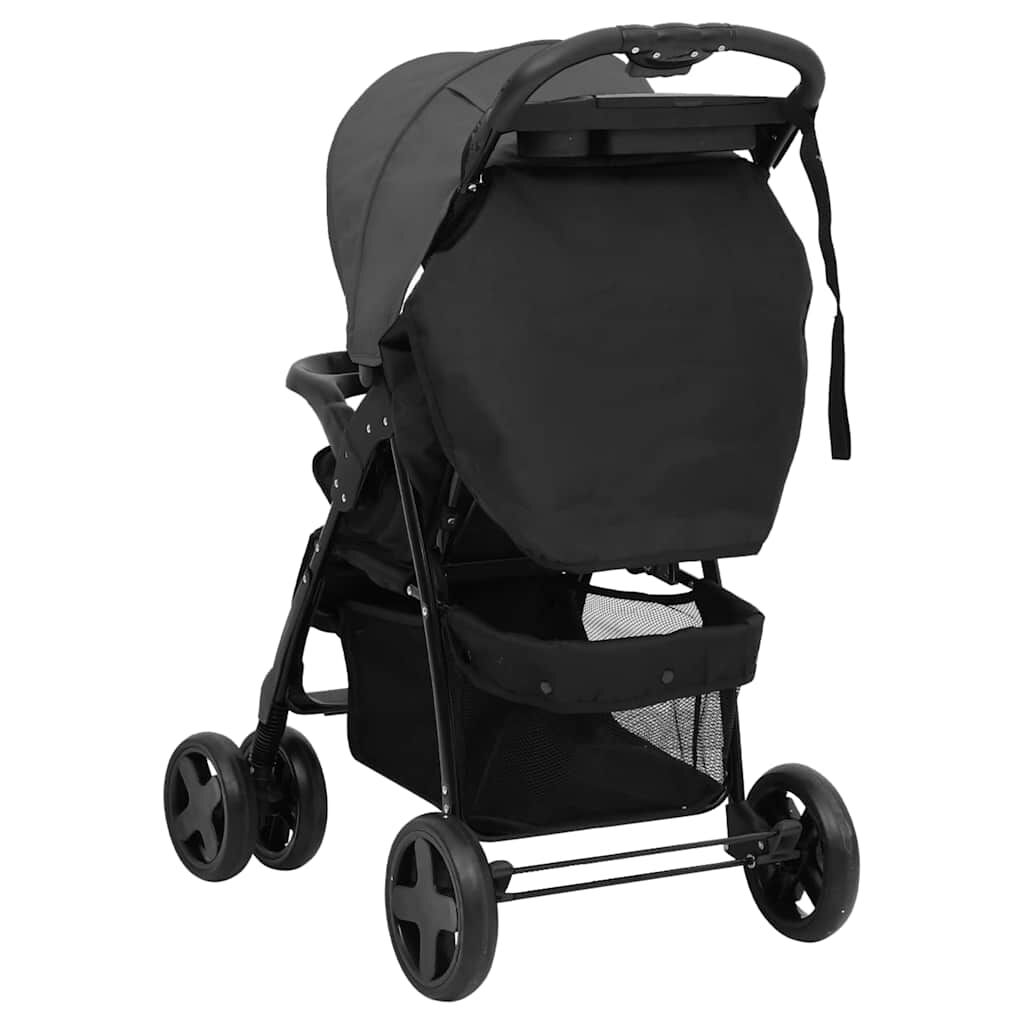 vidaXL 3-in-1 kinderwagen, donkergrijs en zwart, staal