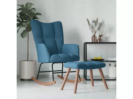 Chaise à bascule avec repose-pied Bleu Velours