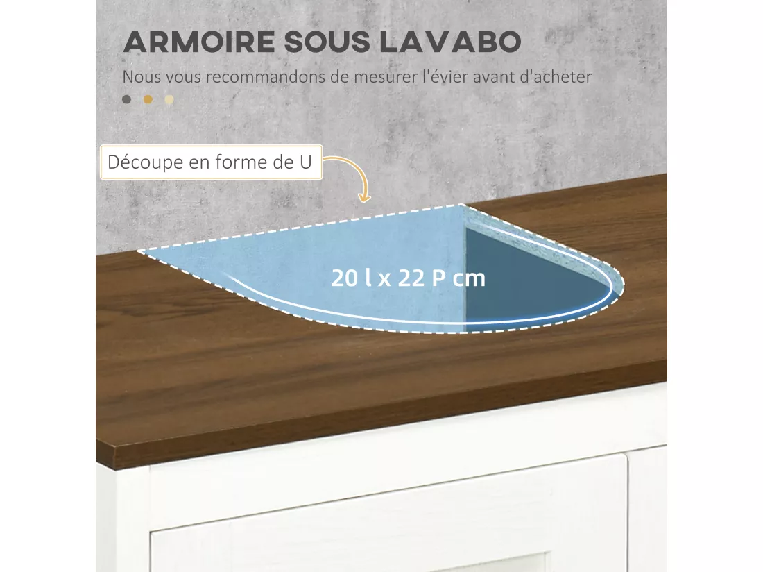 Meuble salle de bain - meuble sous-vasque - placard 2 portes avec étagère - panneaux blanc aspect bois noyer
