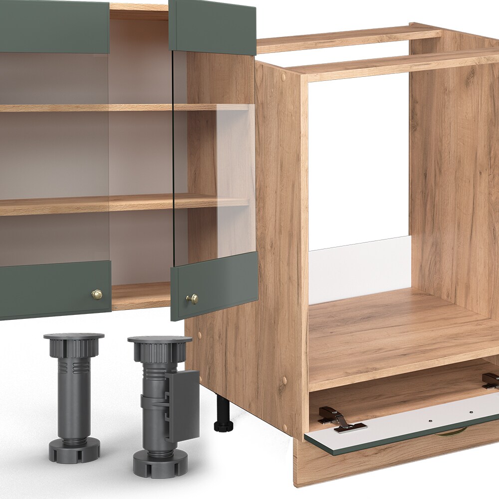 Vicco Eckküche Küchenzeile Einbauküche Fame-Line Landhaus Eiche Grün Gold 257x347 Spülenunterschrank Unterschrank Herdumbauschrank Hängeschrank Kühlumbauschrank Apothekerhochschrank Blende