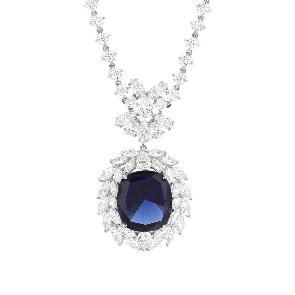 Collier argent 925, pierre synthétique zirconias 42 cm