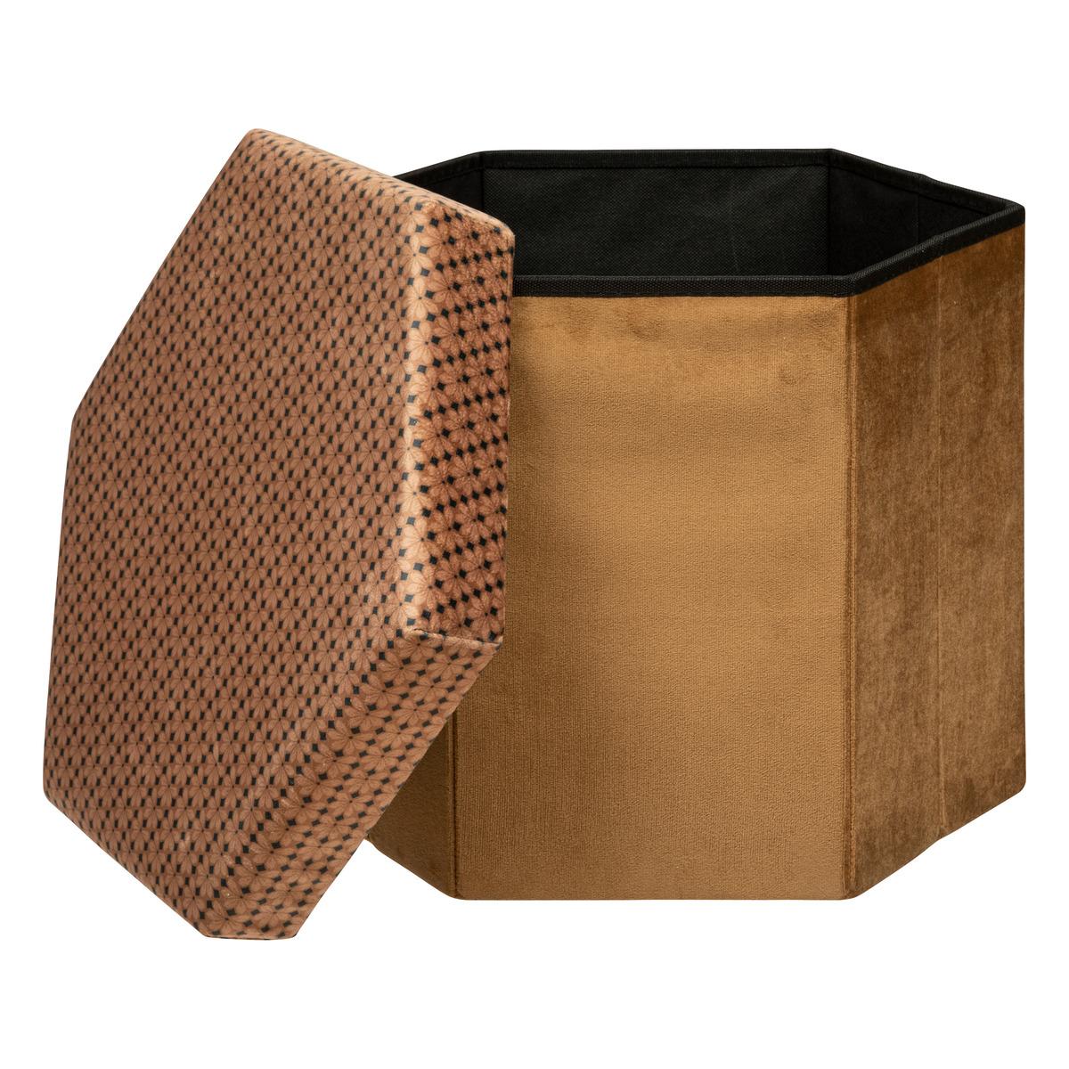 POUF PLIANT VELOURS HEXAGONAL JILING CARAMEL D.40X38CM