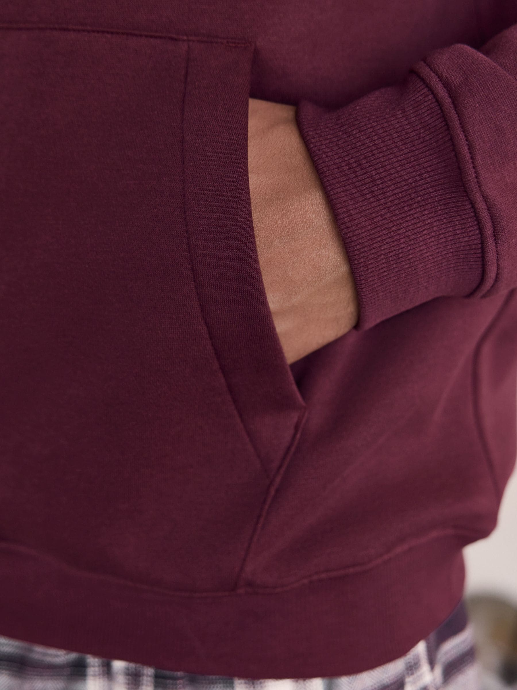 Bordeauxrood - Ruit Broeken Lange mouwen Hoodie Set