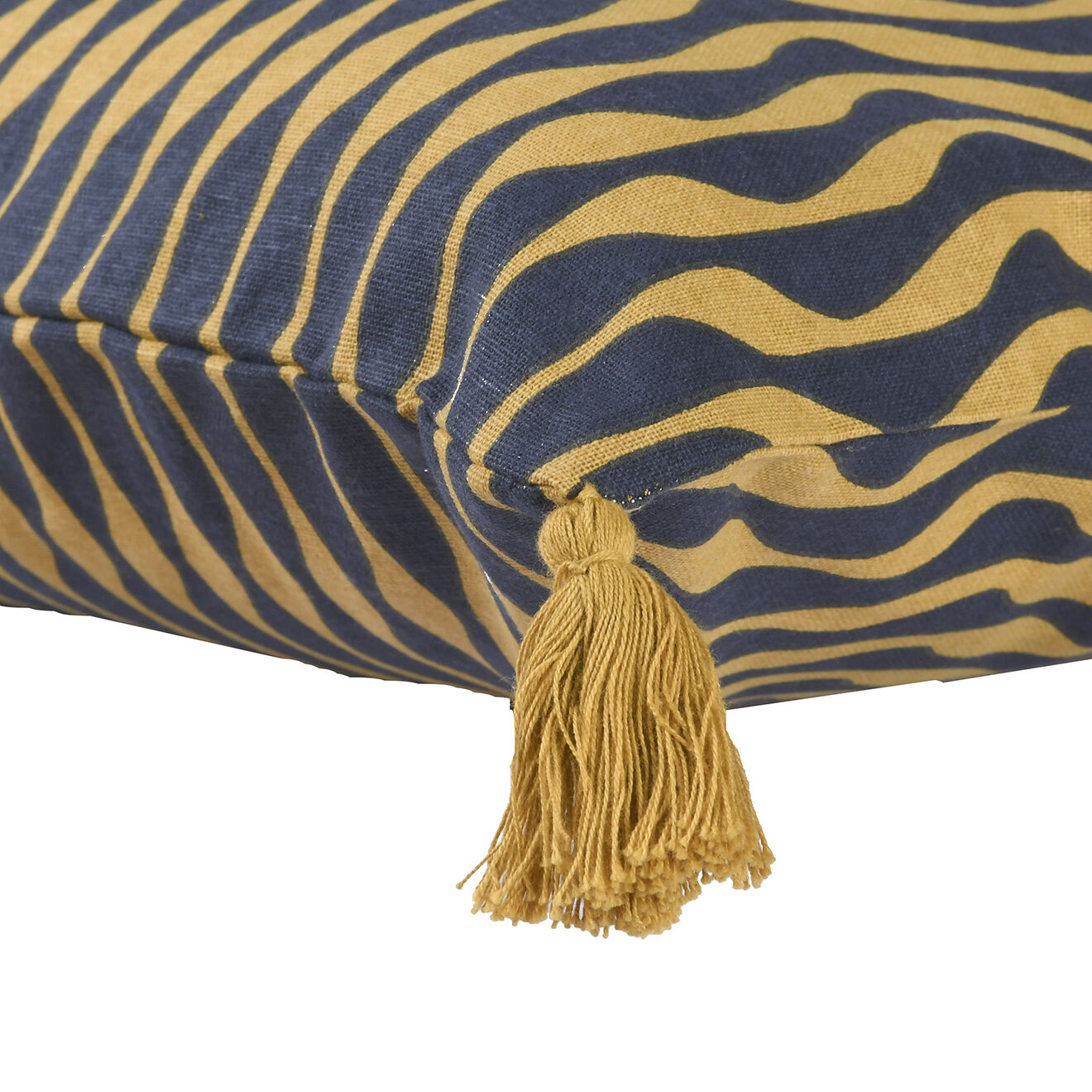 Febronie Housse de coussin Zig Zag moutarde/bleu nuit - 50x30 cm