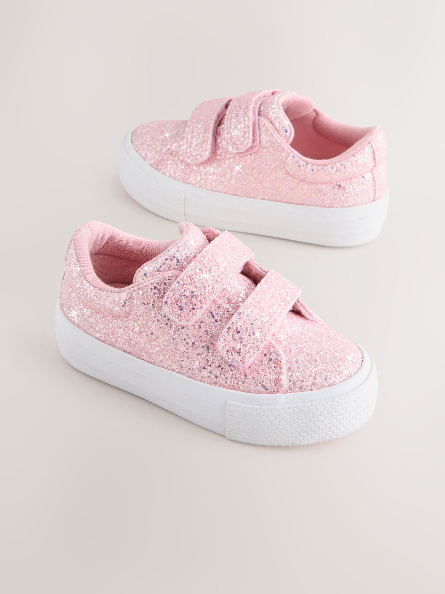 Roze glitter - Sneakers met dikke zool en klittenbandsluiting