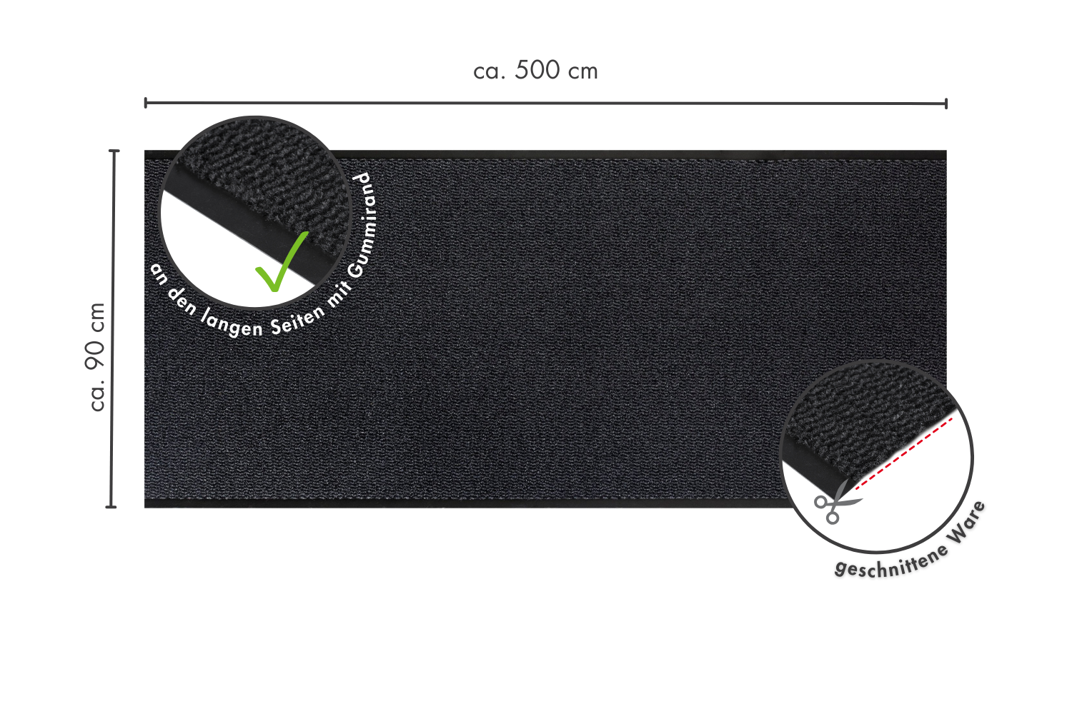 Easy runner deurmat 90 x 500 cm in antraciet
