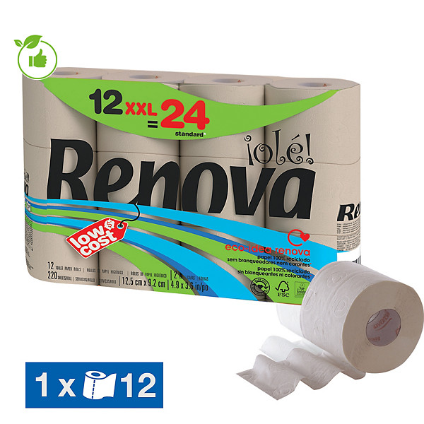 Papier toilette Renova Olé XXL 2 épaisseurs, lot de 12 rouleaux