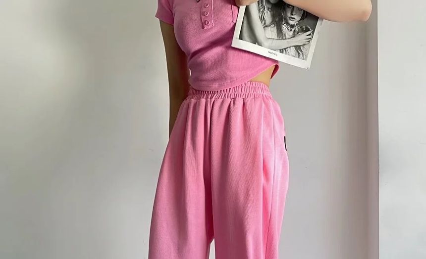 Asiris - Hoge taille effen rechte joggingbroek