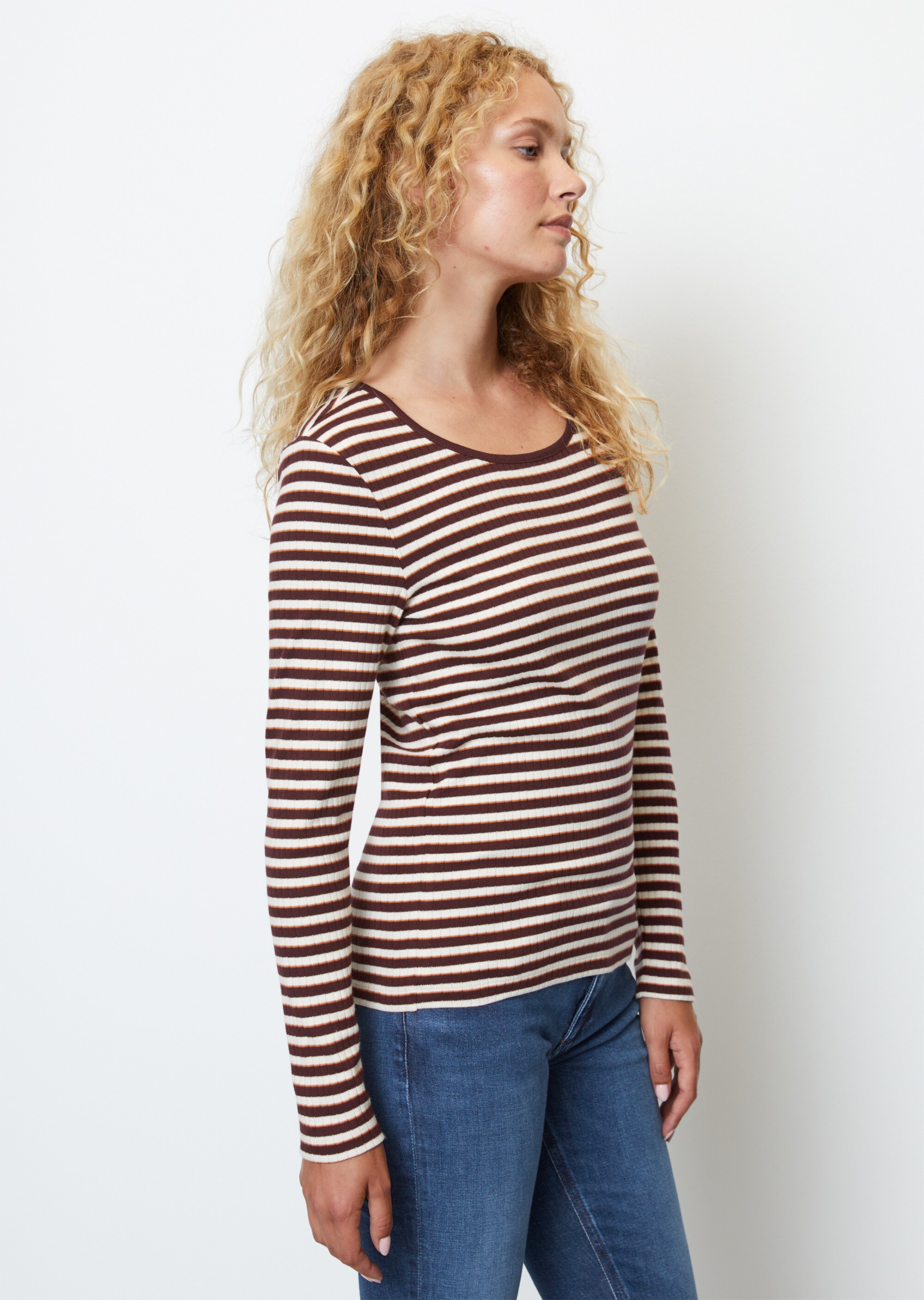 Gestreiftes Longsleeve slimaus geripptem Interlock-Jersey