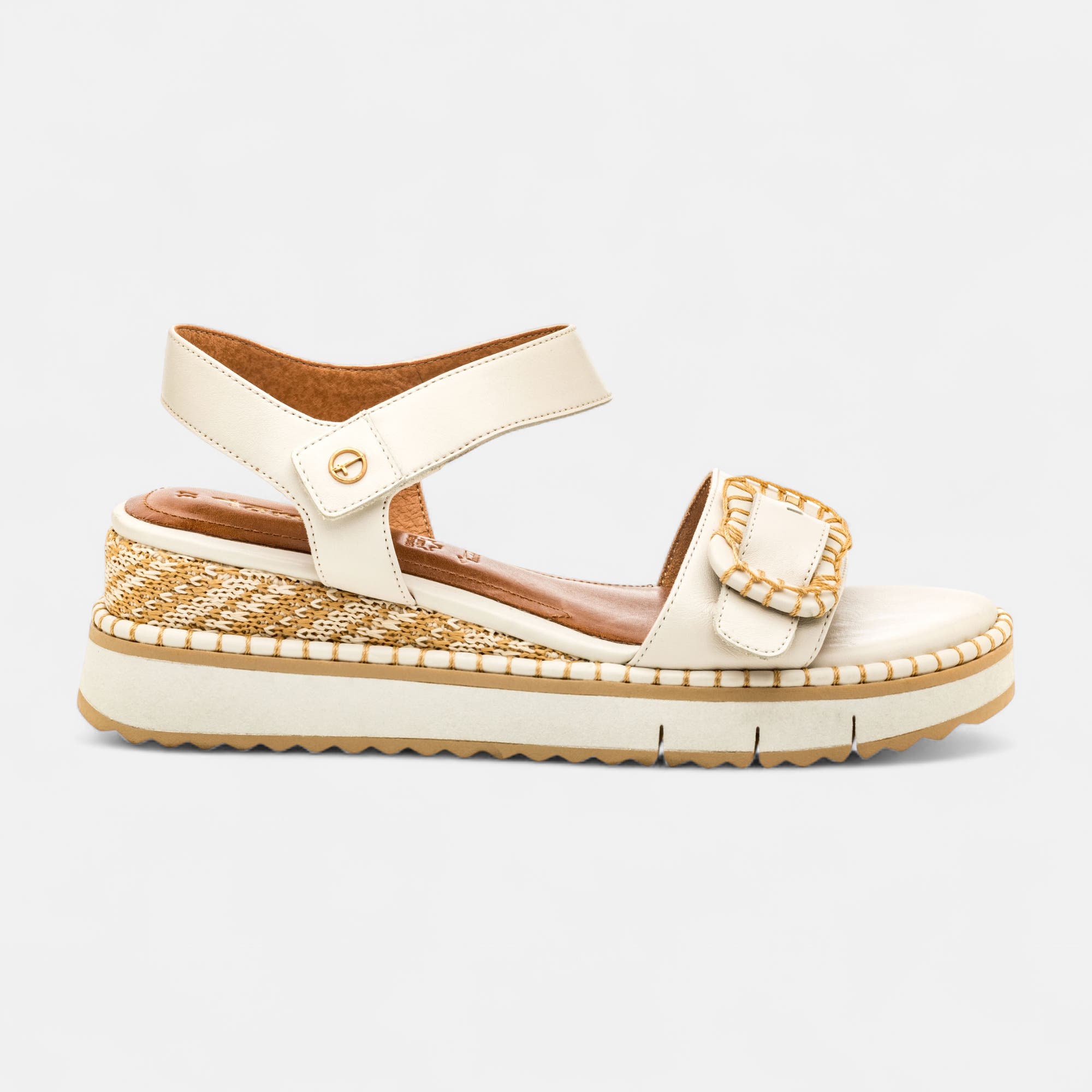 Sandales à talon compensé Femme en cuir blanc