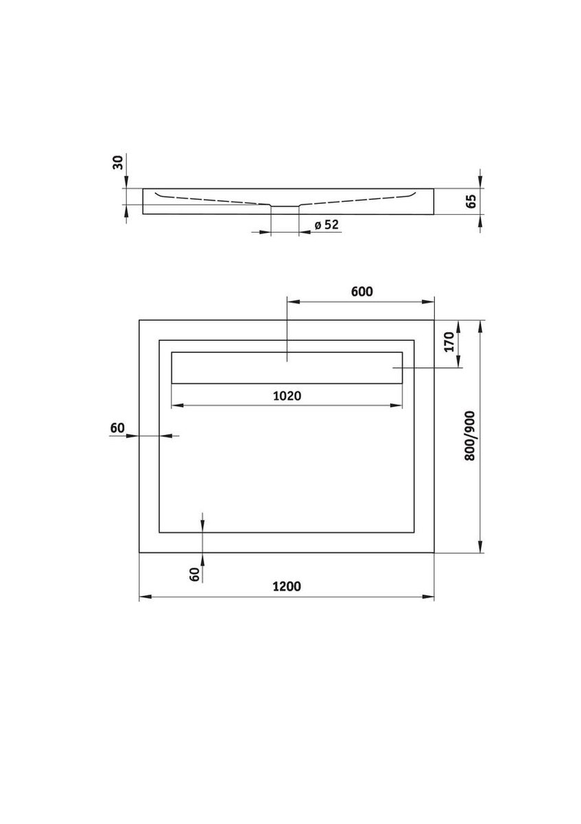 Plazan Drainage douchebak rechthoek 120x80x6.5cm