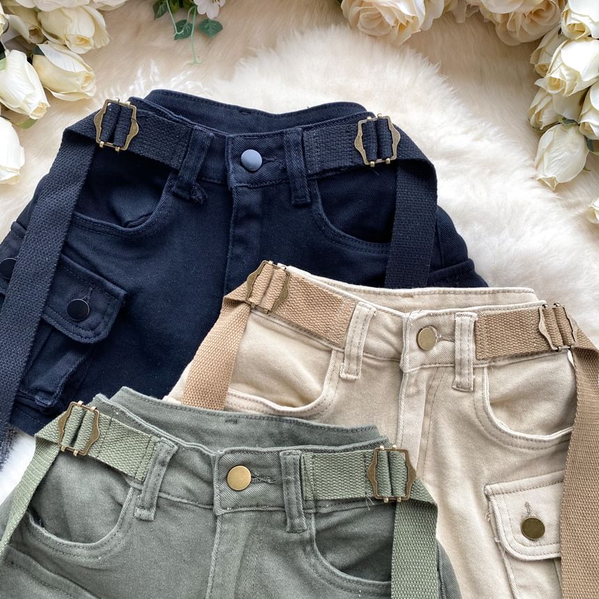 Lucuna - Effen denim cargoshorts met riem