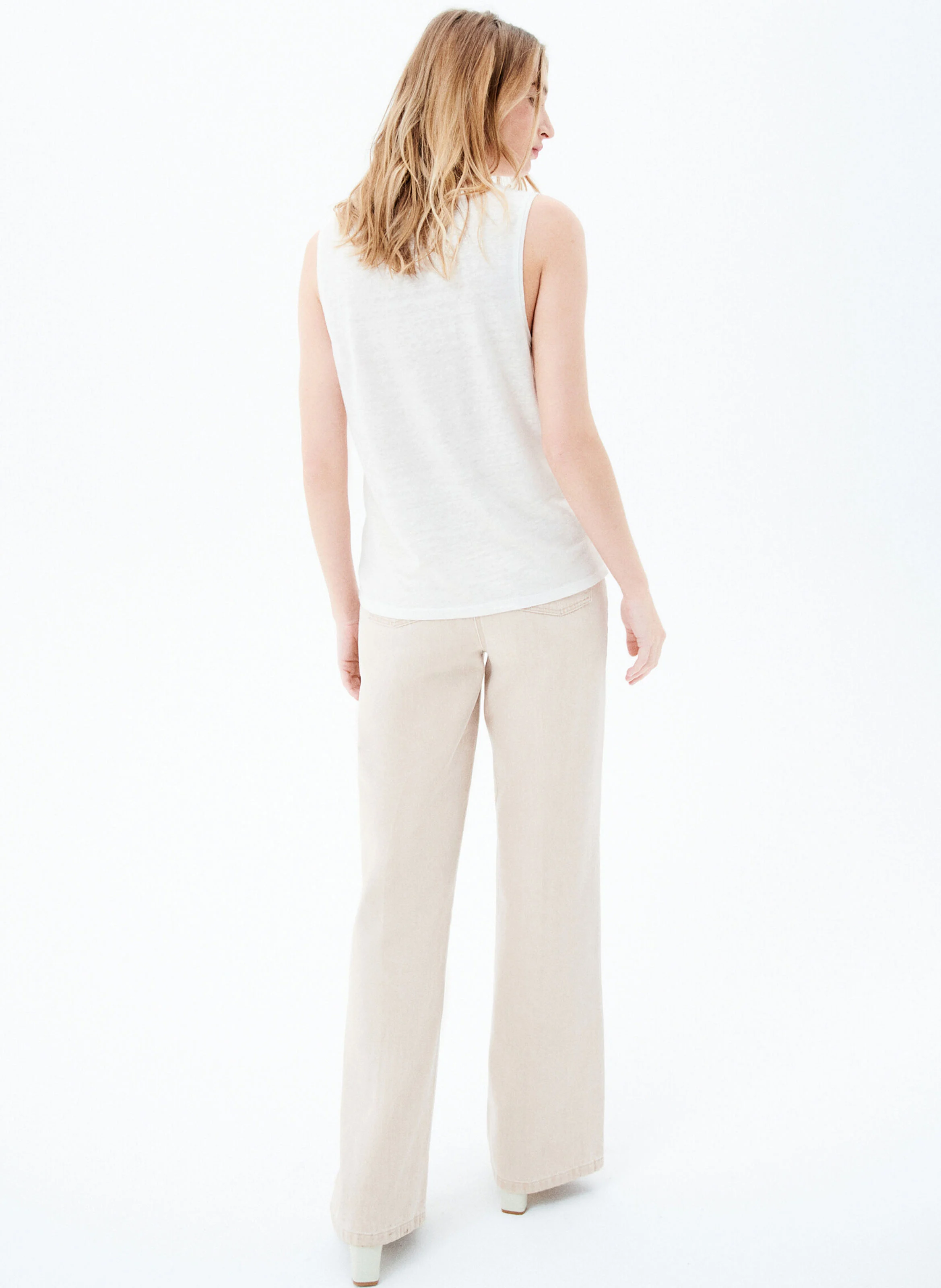 TRYM - Tee-shirt col V en lin | Blanc