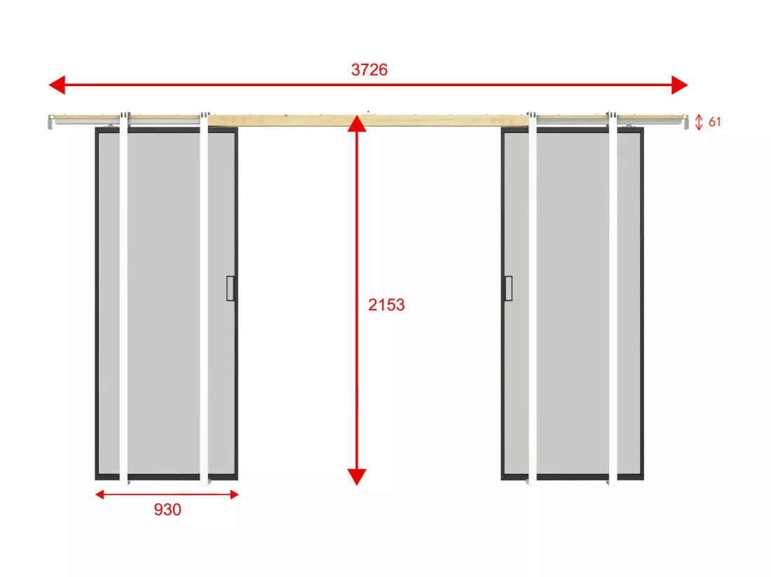 Porte coulissante double avec système à galandage - aluminium et verre trempé dépoli - 2 x H205 x L93 cm - LINCI II