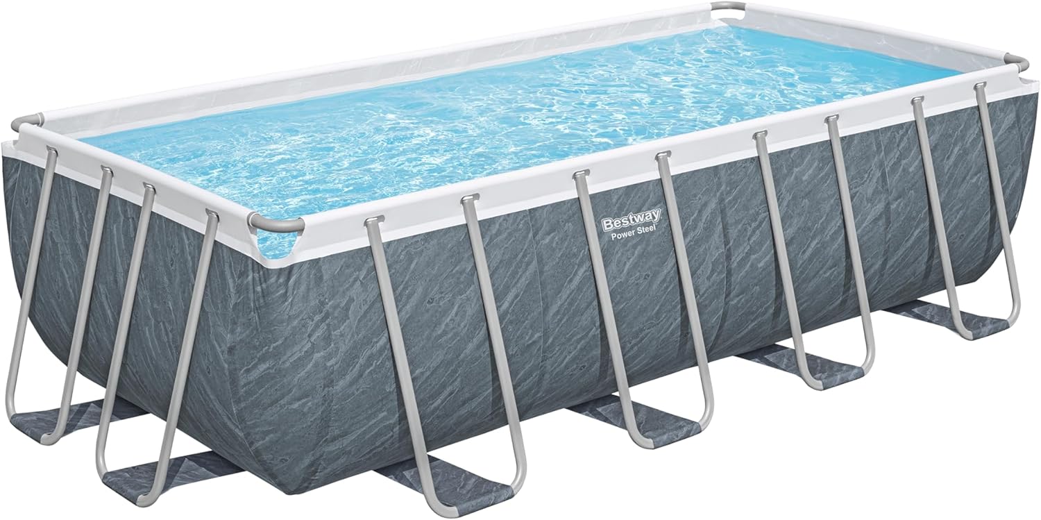 Bestway® Power Steel Ersatz Frame Pool ohne Zubehör 488 x 244 x 122 cm, Marmor-Optik (Schiefergrau), eckig