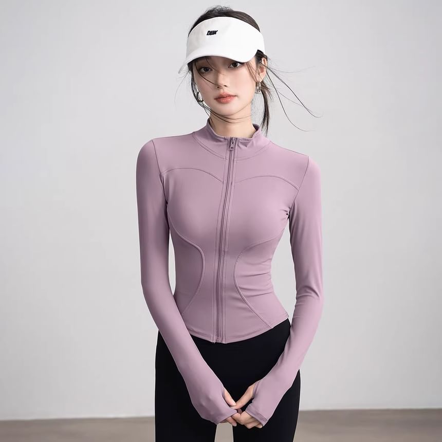 Claduodoe - Effen sporttop met lange mouwen en rits