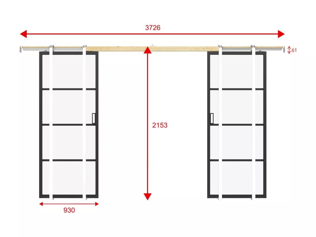 Porte coulissante double avec système à galandage - aluminium et verre trempé dépoli - 2 x H205 x L93 cm - SINCA II