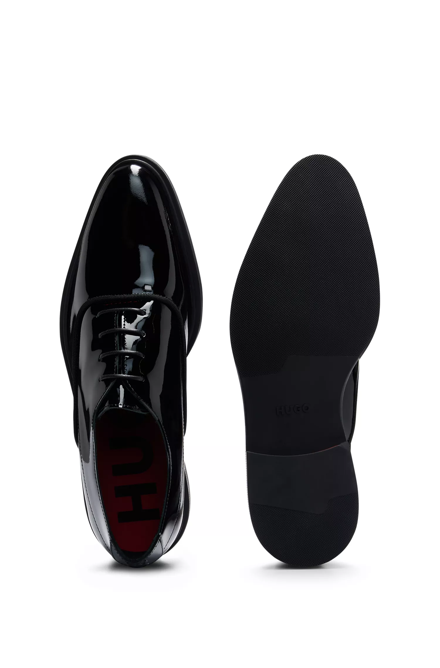 Sapatos Oxford HUGO em verniz vermelho com logotipo empilhado