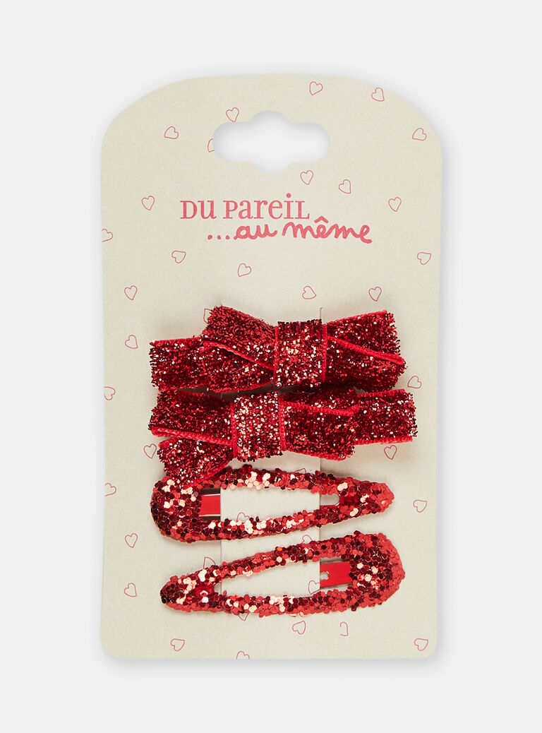 Lot de 4 barrettes rouge brillantes pour fille