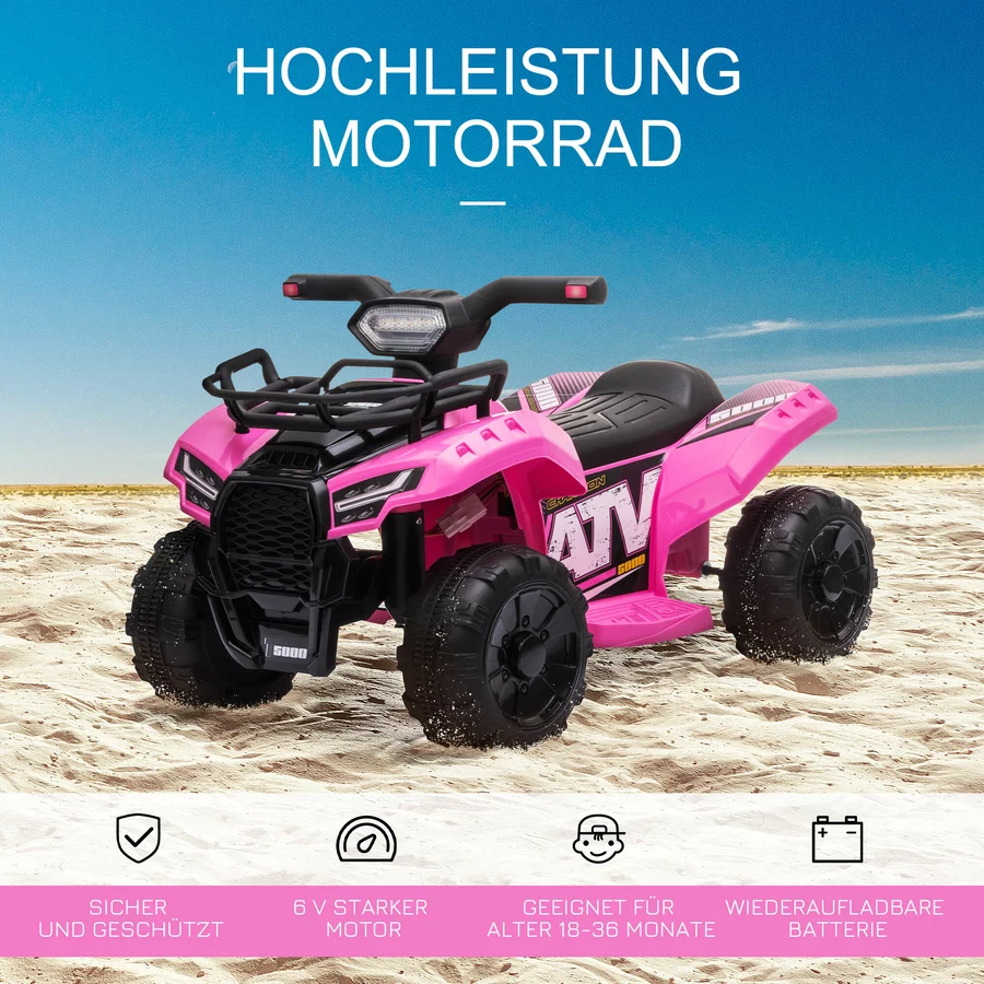 HOMCOM Elektroquad 6V Akku Elektroauto LED Frontlicht rosa