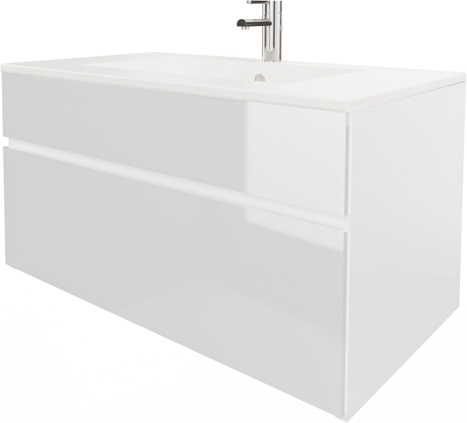 Stella Waschtischunterschrank – Hängend | Weiß | Weiß Hochglanz | 81,2 × 46,5 × 50 cm | Moderner Waschbeckenunterschrank mit Keramikwaschbecken | Waschbecken mit Unterschrank