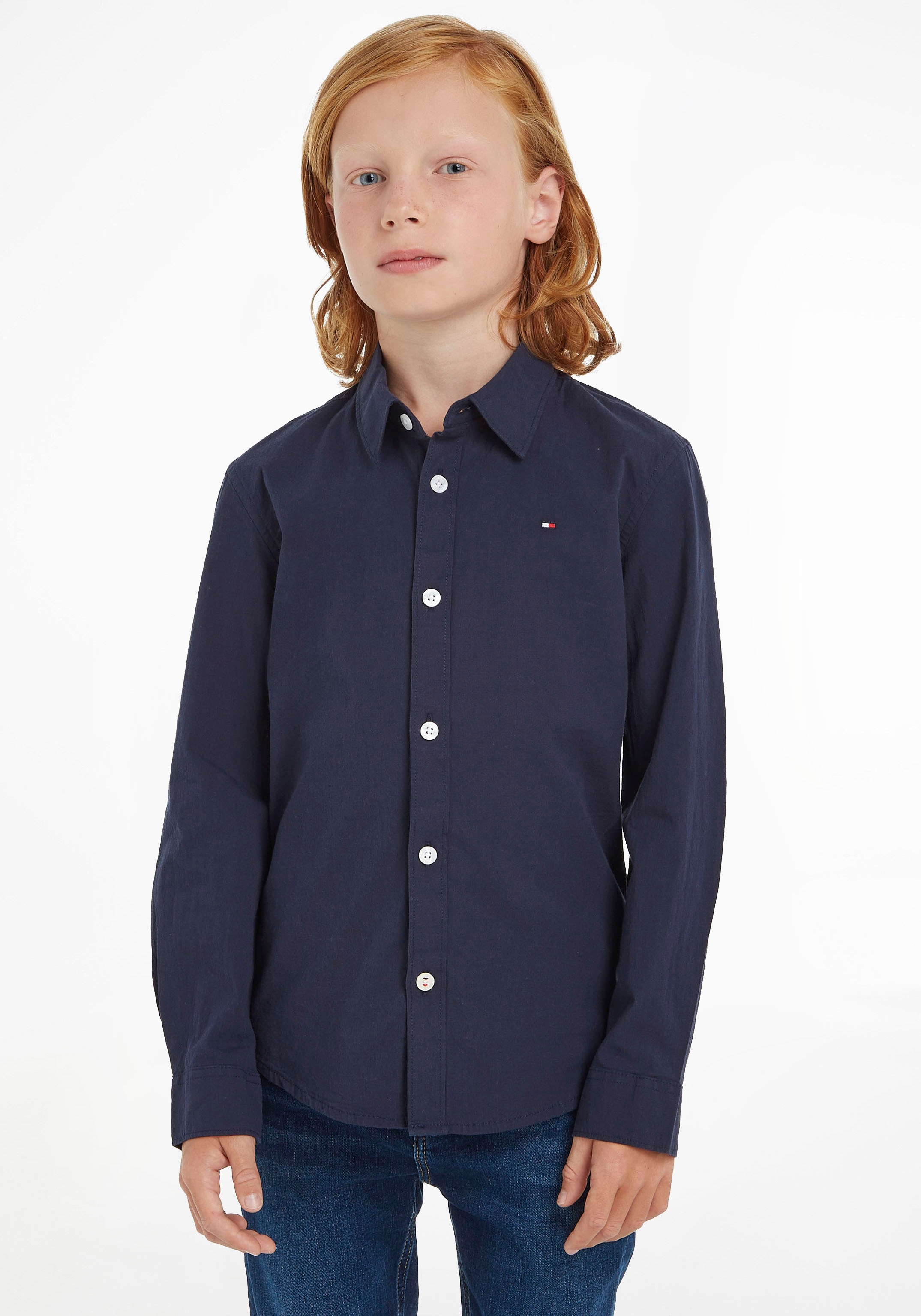 Tommy Hilfiger Langarmhemd »SOLID STRETCH POPLIN SHIRT L/S«, mit Logo-Stickerei für Kinder bis 16 Jahre
