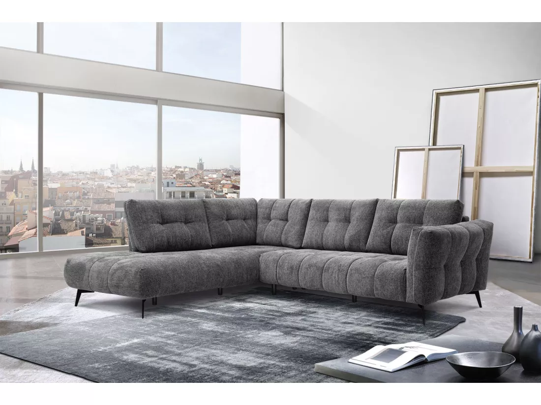 Canapé d'angle gauche 5 places tissu gris foncé