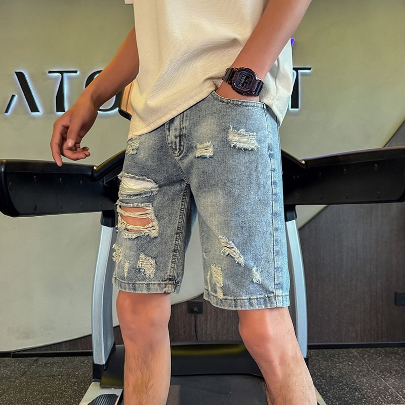 Andrei - Hoge taille denim shorts met distressed effect
