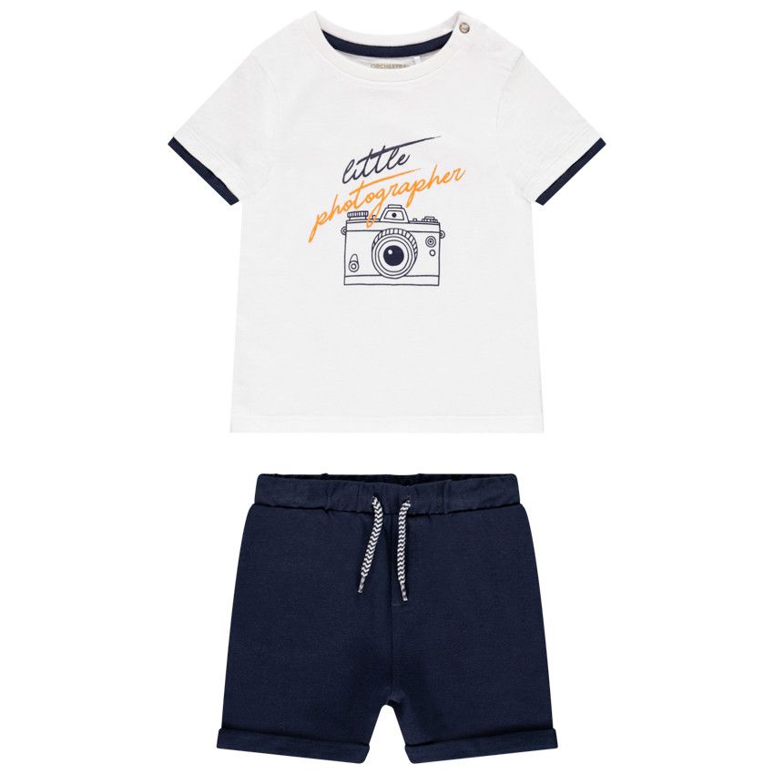 Ensemble de plage t-shirt et short en maille pour bébé garçon - Bleu marine