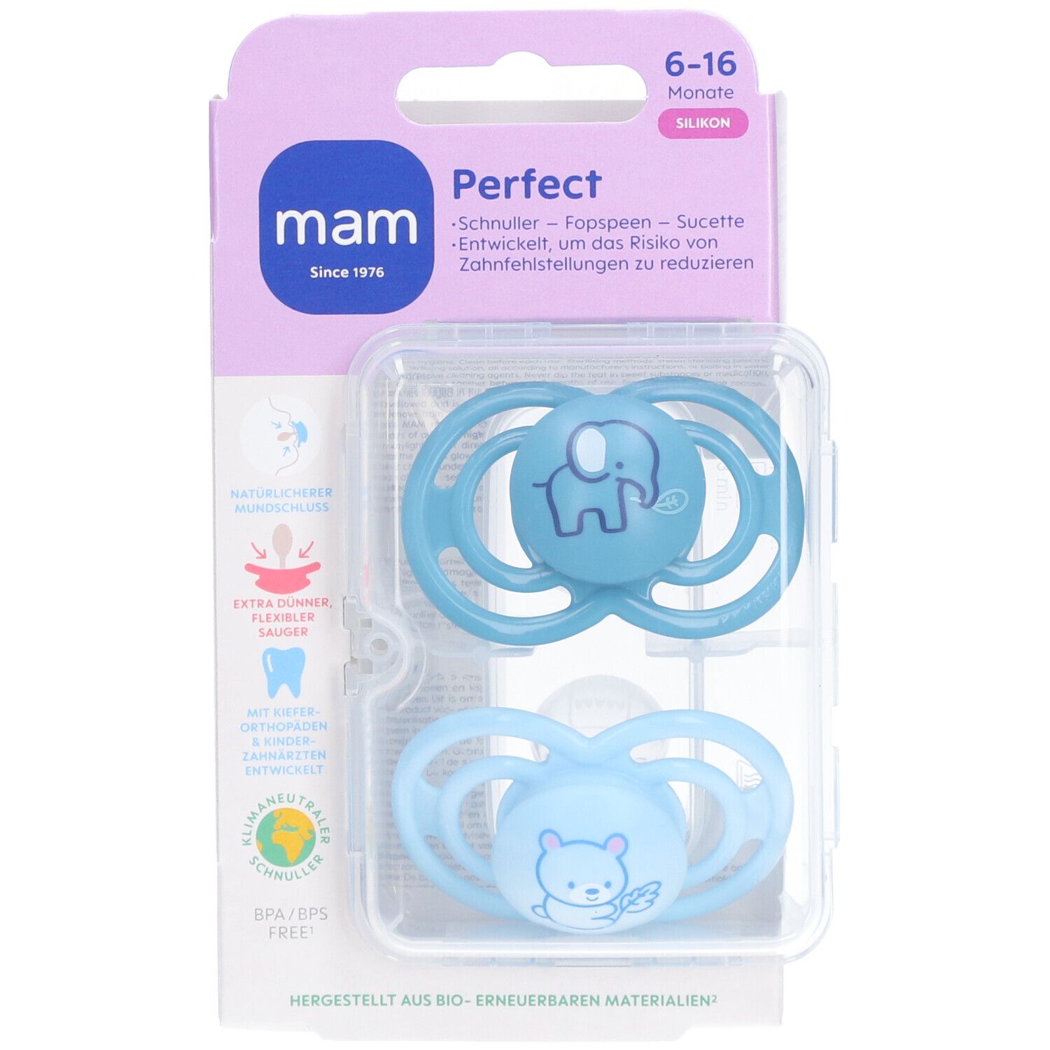 MAM Perfect Silikonschnuller 6-16 Monate, türkis/blau