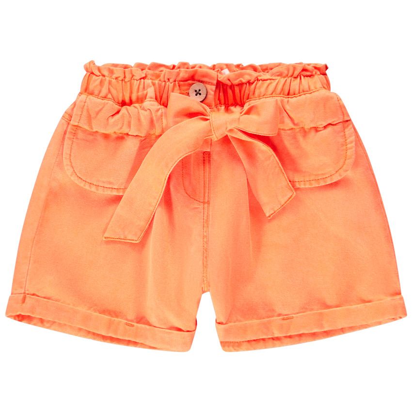 Short en toile uni pour fille - Corail