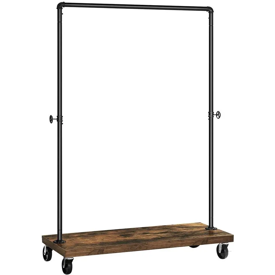 Mobiel kledingrek - rustiek heavy-duty - 1 rail - industrieel design - bruin