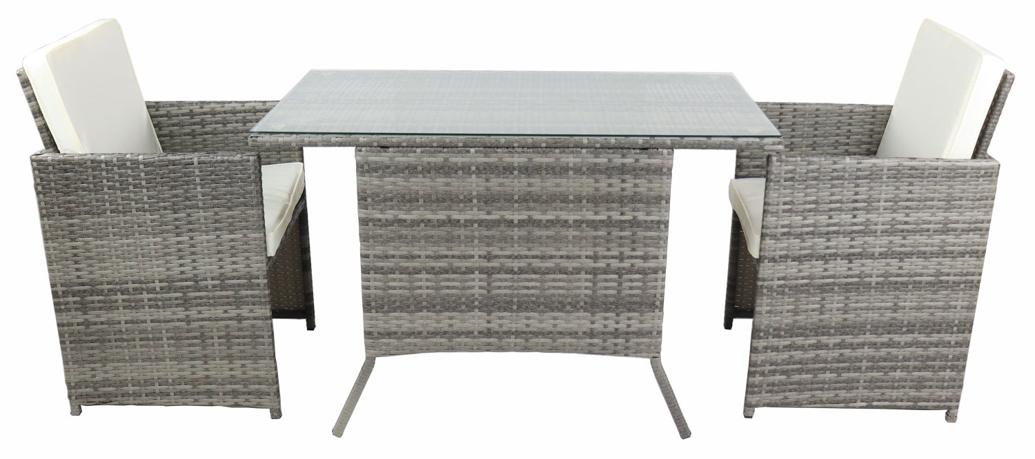 3-delige balkonset, tuinmeubelset, rotan, grijs