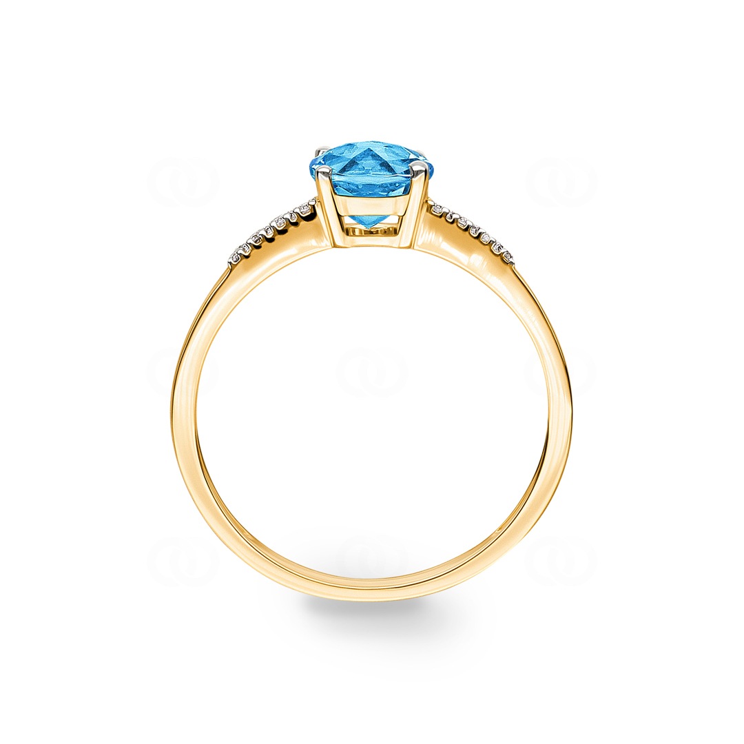 Damenring 750/18 K Gelbgold mit Blautopas rund und Diamanten 0.02 ct H/si