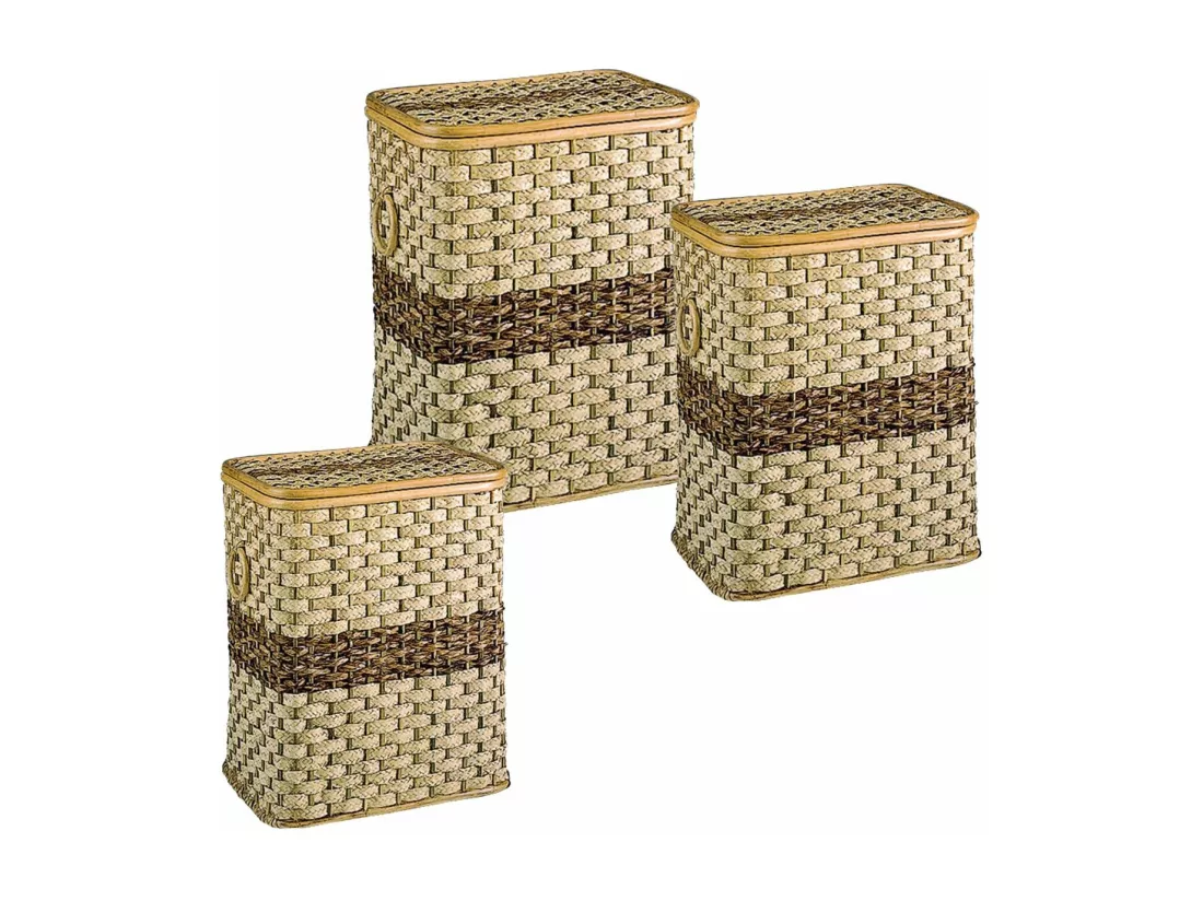 Coffres à linge en rotin et buri (Lot de 3)
